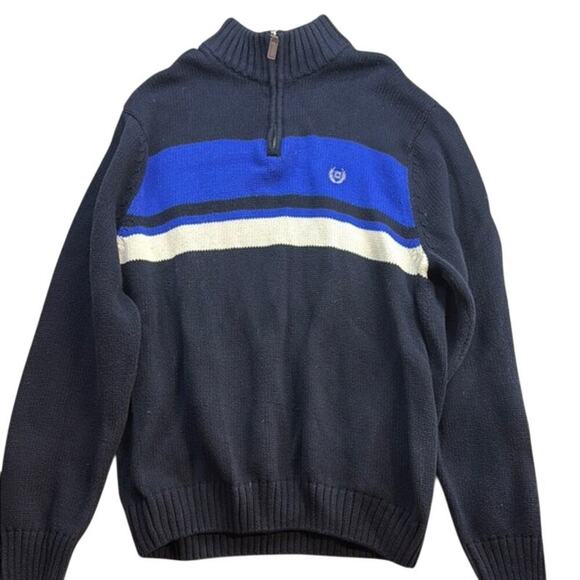 Men's Chaps 1/4 Zip Navy Blue White Crest Long Sleeve Mock Neck - Picture 1 of 5